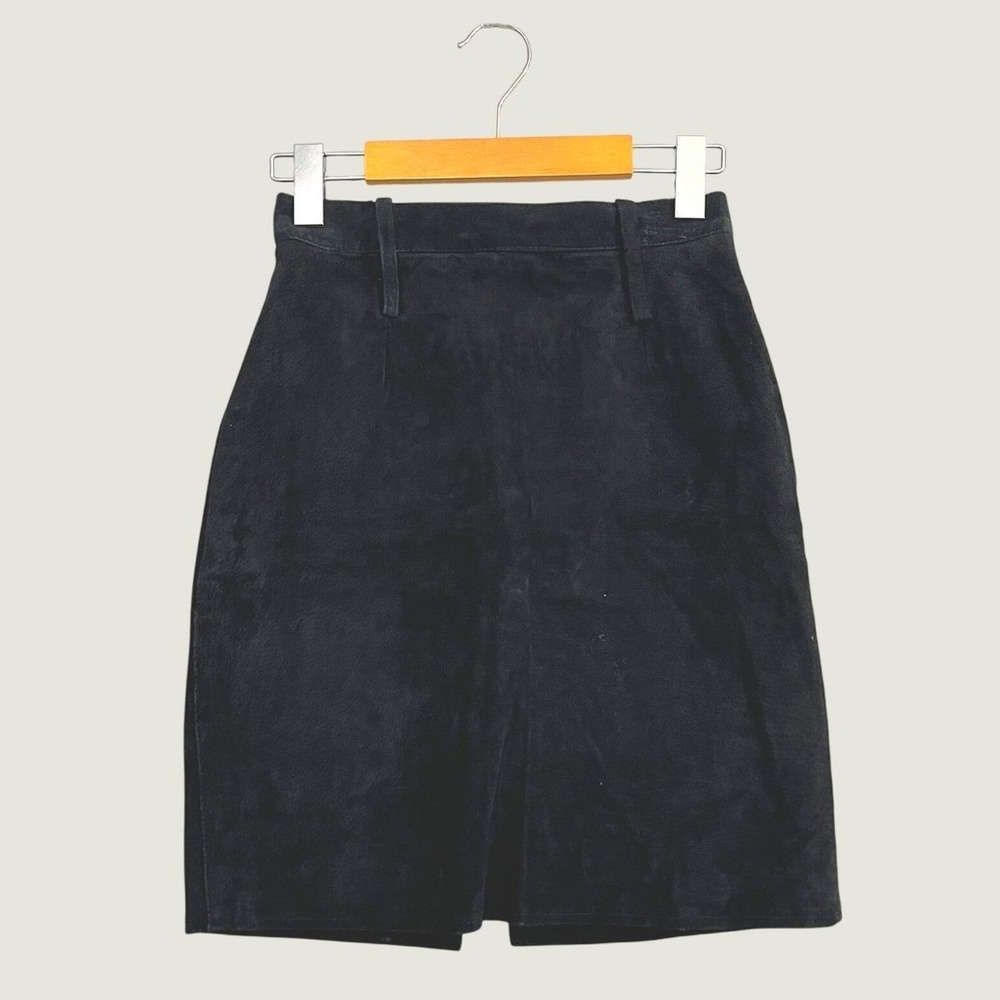Vintage Black Suede Leather High Waisted Mini Skirt Made in Canada Size 5/6